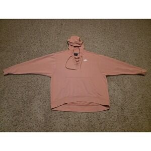 Nike Hoodie Womens Medium Pink Lace Up Pullover Swoosh Logo Kangaroo Pocket